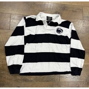 Penn State Nittany Lions Striped Long Sleeve Rugby Polo Navy Blue White Medium